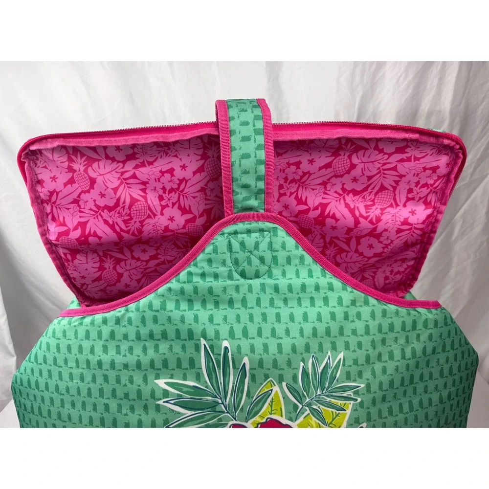 Tupperware Tropical Hibiscus Insulated Cooler Tote Beach Bag Large Green Pink